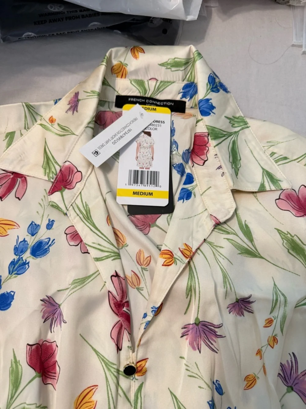 French Connection Cream Floral Button-Up Dress with Multicolor Blooms - Picture 2 of 3